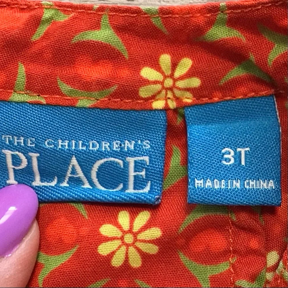 The Children’s Place Orange Floral Multicolor Cap Sleeve Casual Dress 3T
